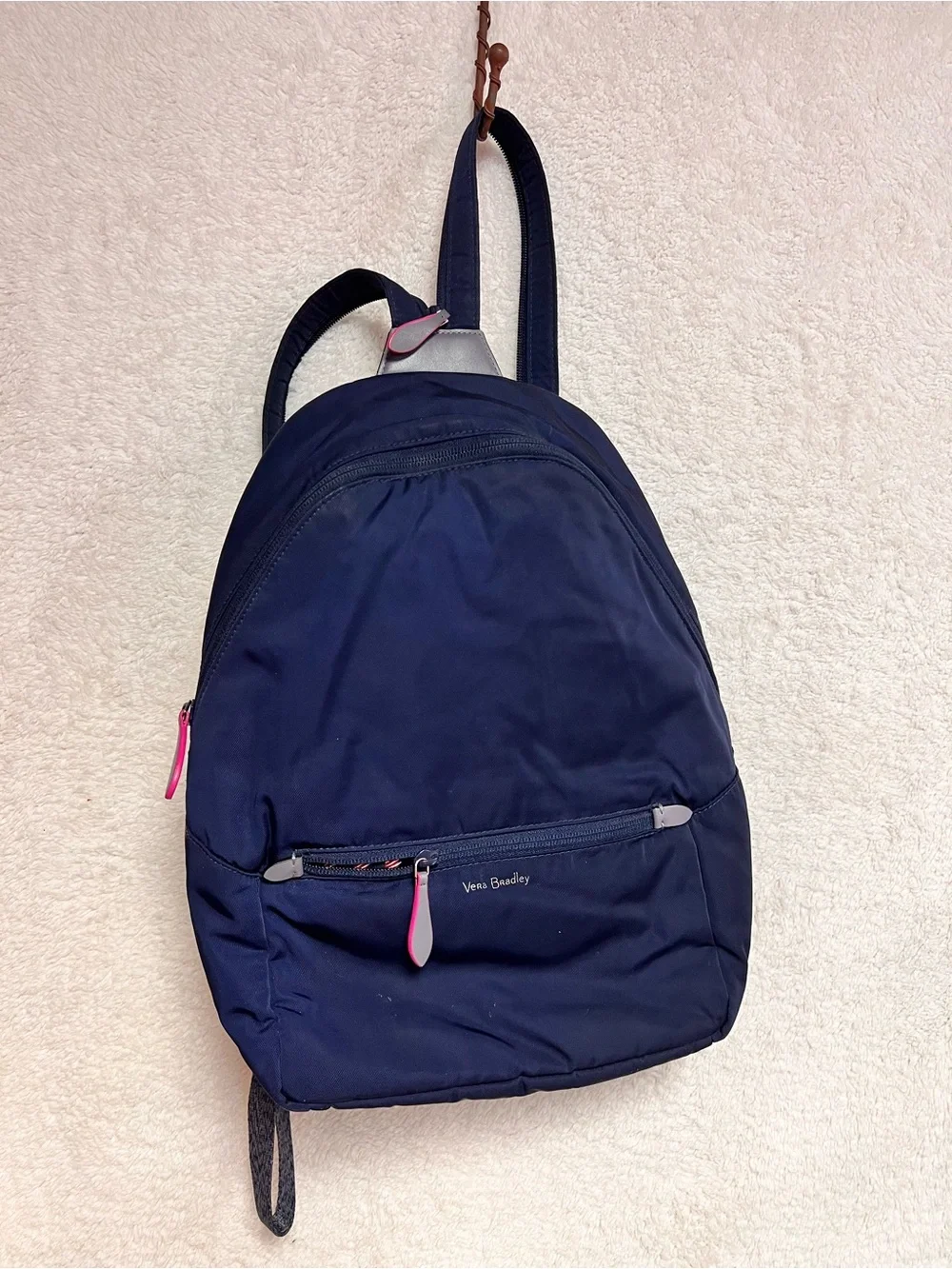 Vera Bradley Navy Backpack with Pink Zipper Accents - Picture 1 of 7
